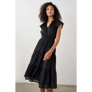 Rails Amelia Dress Black Tiered Lace Detail Midi 100% Cotton Size XL